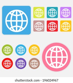 Globe web flat icon set for web and application user interface, flat button vector illustration