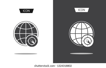 Globe web icon and compass icon vector isolated on white background.