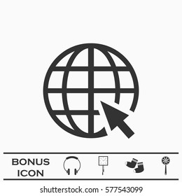 Globe web icon flat. Black pictogram on white background. Vector illustration symbol and bonus button