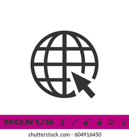 Globe web icon flat. Black pictogram on white background. Vector illustration symbol and bonus button