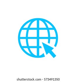 Globe web icon flat. Blue pictogram on white background. Vector illustration symbol