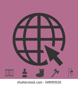 Globe web icon flat. Simple vector grey pictogram and bonus symbol