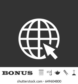 Globe web icon flat. White pictogram on black background. Vector illustration symbol and bonus icons