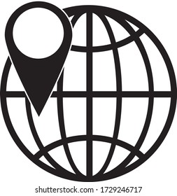 Globe web icon and location pin. Planet earth icon with pointer pin. Location navigation icon.