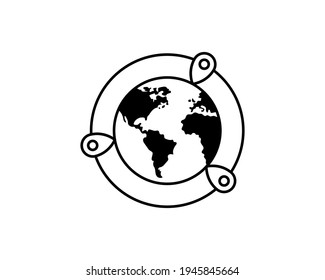 Icono de la web de globo y pin de ubicación. Conjunto de iconos Planet Earth con el puntero. Icono de comunicación mundial