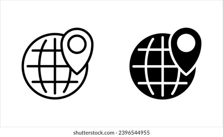 Globe web icon and location pin. Planet earth icon with pointer pin. vector illustration on white background