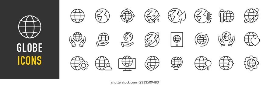 Globe web icons in line style. Planet Earth, world map, global, travel, collection. Vector illustration.