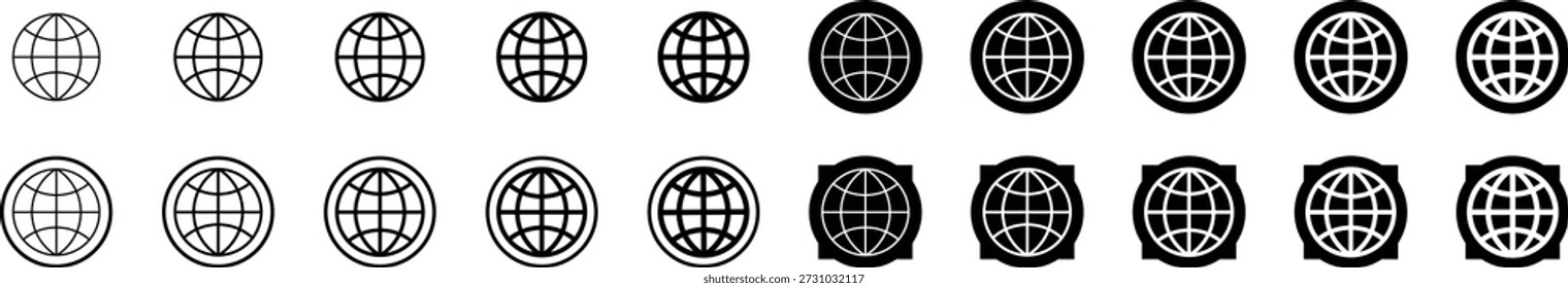 Globe Web Icons Set, WWW World Wide Web Set Site Symbol, Web Icons Set. Symbol für die Internetsammlung, 