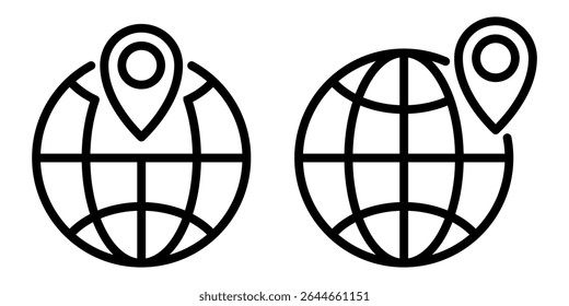 Planeta del Web del globo con el icono del perno del GPS