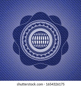 globe, website icon with denim texture