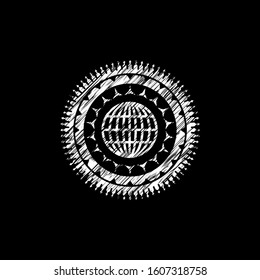 globe, website icon drawn chalk emblem, retro style, chalk or chalkboard texture