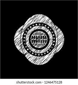 globe, website icon drawn on a blackboard
