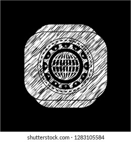 globe, website icon drawn on blackboard