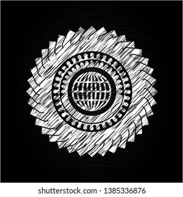 globe, website icon drawn on a blackboard