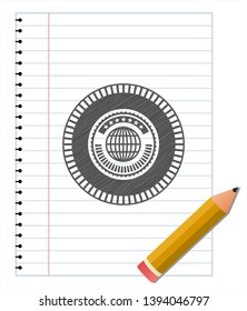 globe, website icon drawn in pencil. Vector Illustration. Detailed.