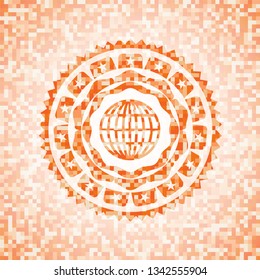 globe, website icon inside abstract orange mosaic emblem