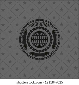 globe, website icon inside black emblem. Vintage.