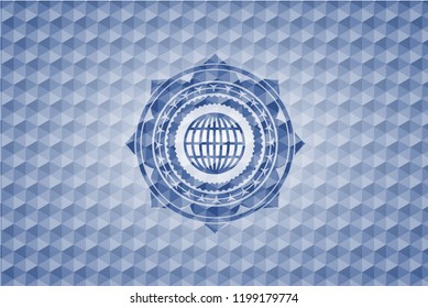 globe, website icon inside blue polygonal emblem.