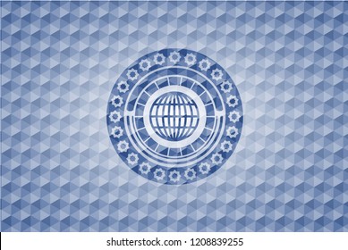 globe, website icon inside blue emblem with geometric pattern.