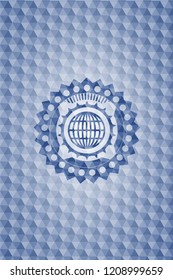 globe, website icon inside blue polygonal emblem.