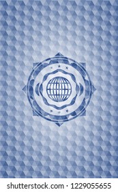 globe, website icon inside blue badge with geometric pattern background.