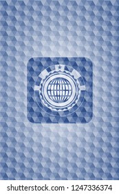 globe, website icon inside blue polygonal emblem.