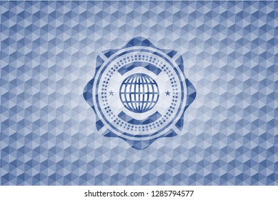 globe, website icon inside blue badge with geometric pattern background.