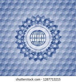 globe, website icon inside blue hexagon badge.