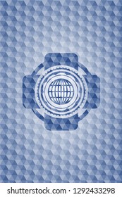 globe, website icon inside blue hexagon badge.