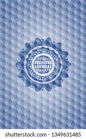 globe, website icon inside blue polygonal badge.