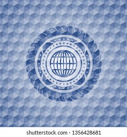 globe, website icon inside blue polygonal emblem.