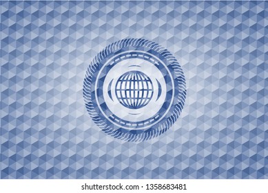 globe, website icon inside blue emblem with geometric pattern background.
