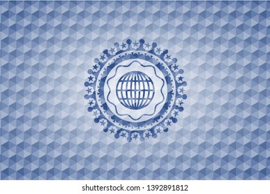 globe, website icon inside blue emblem with geometric pattern background.