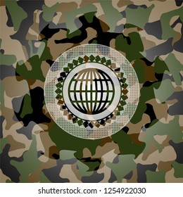 globe, website icon inside camouflage emblem