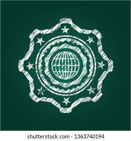 globe, website icon inside chalk emblem