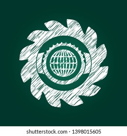 globe, website icon inside chalk emblem