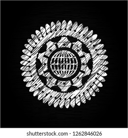 globe, website icon inside chalkboard emblem