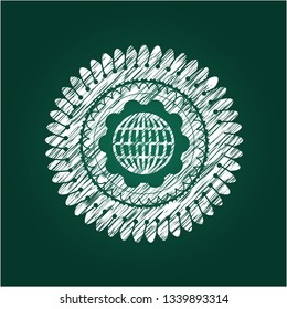 globe, website icon inside chalkboard emblem
