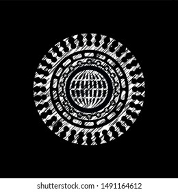 globe, website icon inside chalkboard emblem written on a blackboard