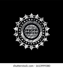 globe, website icon inside chalkboard emblem written on a blackboard