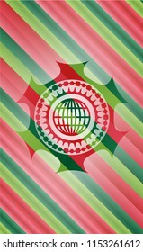 globe, website icon inside christmas style emblem.