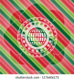 globe, website icon inside christmas emblem background.