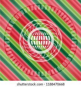globe, website icon inside christmas colors style badge.
