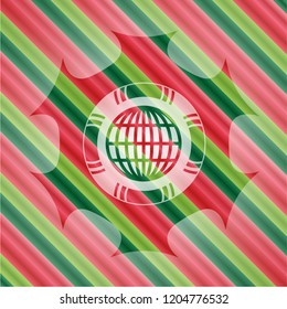 globe, website icon inside christmas colors badge.