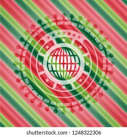 globe, website icon inside christmas emblem.