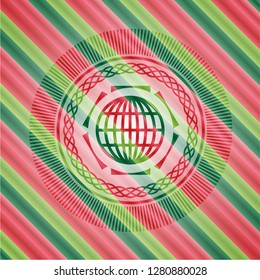 globe, website icon inside christmas style badge..