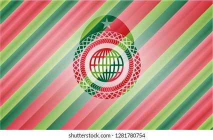 globe, website icon inside christmas colors style badge.