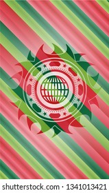 globe, website icon inside christmas colors style badge.