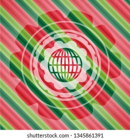 globe, website icon inside christmas style badge..