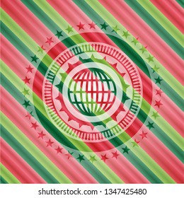 globe, website icon inside christmas style emblem.
